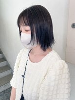 キャンバス バイ ネオリーブ 横浜西口(Canvas by neo.)&nbsp;顔周りレイヤーボブ　切りっぱなしボブ　ネイビーブルー