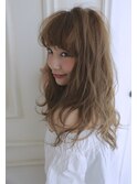 濡れ髪　切りっぱなし　オリーブカラー　セミウェットウェーブ