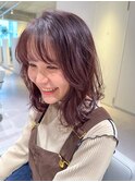 ラベンダーピンク×前髪パーマ×コテ巻き風パーマ/ボブパーマ