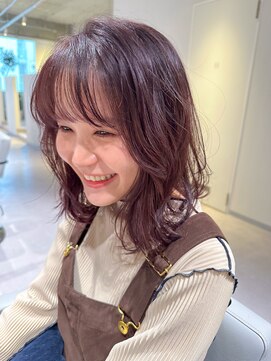 アム(amu) ラベンダーピンク×前髪パーマ×コテ巻き風パーマ/ボブパーマ