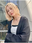 ブロンドベージュ フェイスレイヤーボブ似合わせ小顔t52