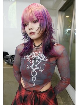 レコ 渋谷(LECO) デザインカラーネオンピンクネオンパープルハイレイヤーウルフ