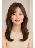 透明感ベージュカラーの小顔に見えるナチュラルスタイル