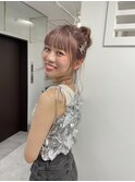 ピンクラベンダーベージュ×モテ間違いなしルーズなお団子ヘア