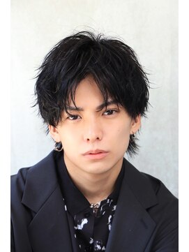 ネイビー(NAVY) コンマバング マッシュウルフ シャープパーマ