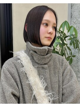 スニュウ(snuw) 切りっぱなしボブ小顔カットグレージュマロンベージュ