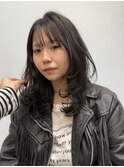 ミディアムレイヤー/カットモデル/透け感カラー/グレージュ