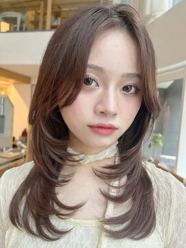 バイオレット 表参道店(Violet) ミディアムレイヤーシャギーカットダークブラウン顔周りカット