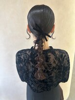 エーライン美容室(A-line) 編み込みローポニーに黒リボンを添えた結婚式お呼ばれヘアセット