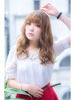 エス 西梅田(es)&nbsp;重め前髪で大人キュートなゆるふわセミロング_ダブルカラー