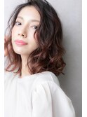 美髪ピンクグラデーションカラー外巻きパーマY上尾20代30代40代
