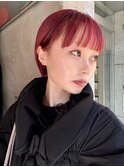 【Red】ミニボブ_ショートボブ_ワイドバング_レッドカラー