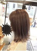 ロングショートワンカールパーマカーキグレージュ前髪錦糸町
