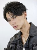 メンズセンターパートフェザーショート黒髪毛流れヘア