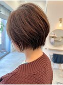 ◎小顔ショートレイヤー 黒髪ひし形前髪あり