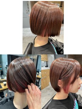 ネウィ 池袋(newi) 【ミニボブ】×【レッド系インナーカラー】