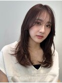 顔周りレイヤーカットグレージュカラーくびれボブベージュカラー