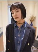 大人ボブ大人ショートボブ切りっぱなしボブ前髪あり前下がりボブ