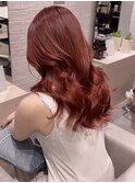韓国ミディアムレイヤーカットブリーチなしオレンジピンクカラー