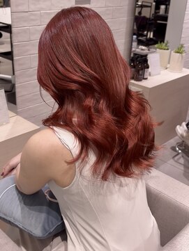 ステア ケース(stair case) 韓国ミディアムレイヤーカットブリーチなしオレンジピンクカラー