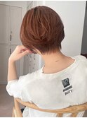 クラゲヘアー小顔カットココアベージュオレンジカラーショート