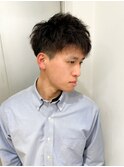 ツーブロックショート×束感アップバング