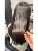 小顔薄めバンググレージュレイヤーロング前髪パーマ黒髪