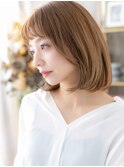 ■ぱっつん前髪アプリコットオレンジ小顔ボブ302上尾20代30代