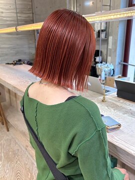 ヲタク(wotaku.) アプリコットオレンジダブルカラー暖色カラー切りっぱなしボブ