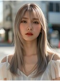 レイヤーカットワイドバングホワイトブロンド美髪20代30代40代