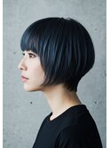 ショートウルフ ウルフカット 中性ウルフ ブルーブラック 王寺