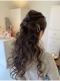 リボンハーフアップ/ヘアアレンジ/ヘアセット/結婚式/二次会