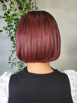 テトヘアー(teto hair) ワンレンボブ　ボブ　暖色カラー　ピンクブラウン　赤