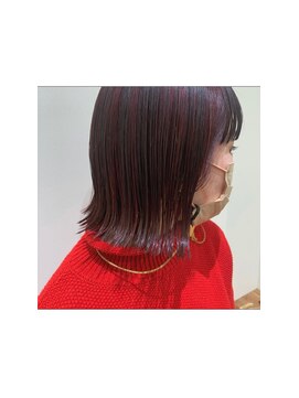 ミルコ 蕨店(milco) ○ぱんと切りっぱなしボブ に チ ェ リ ー レ ッ ド ハイライト