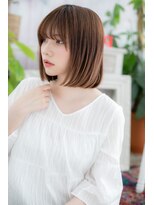 ミック ヘアアンドメイク アップ 駒込店(miq Hair&Make up)&nbsp;シースルー前髪★キャラメルベージュ前下がりボブa1