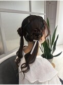 ヘアアレンジ　ツイン　お団子　推し活