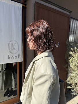 ノフ(knof) ボブニュアンスパーマ × 暖色カラー × 春ヘアカラー