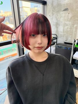 ガルボ ヘアー(garbo hair) 【人気♪】赤と黒のデザインカラー!!ダメージレスケアブリーチ