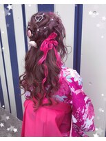 アイルビーヘア(I'll b hair)&nbsp;【下北沢＊I'll b hair＊】デザインカラー★リボンハーフアップ