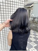 韓国風透明感のある暗髪カラー/くびれ巻き/ブルーブラック/大船