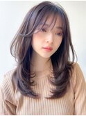 小顔ワンカールレイヤーカットくびれヘアアプリコットオレンジ