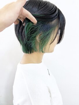 モリオフロムロンドン 松戸店(Morio from London) 【松戸 ムラマツ】ショートボブ インナーカラーグリーン