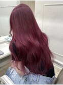 【チェリーピンク】小顔前髪くびレイヤーカット暖色ワインレッド