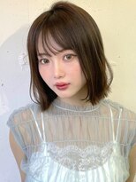 ヴェイン 渋谷(vain)&nbsp;20代 透明感カラー 外ハネボブ ぱっつん前髪 くびれボブ 艶髪