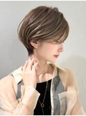 前髪あり小顔ひし形丸み耳掛け大人ショートボブ30代40代50代＊