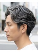 ハイライト白髪ぼかしメッシュシルバーカラー