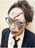 ☆楽しくハロウィンメイク『顔を切られたメガネゾンビ♪』(^○^)