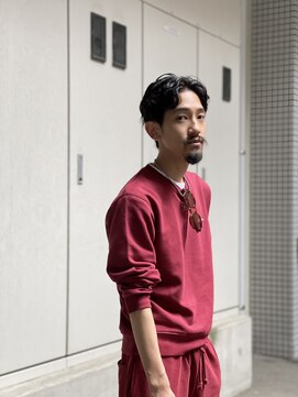 メリケンバーバーショップ フクオカ(MERICAN BARBERSHOP FUK) 波巻き束感ショートツーブロックマッシュアップバングコンマヘア