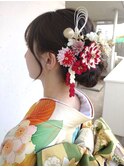 着物アレンジ　上品シニヨンアレンジ　つまみ細工　お花