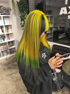 ディーカヘアーセンダイ(Di KA HAIR sendai) ネオン×ライム×イエロー/ロングデザイン